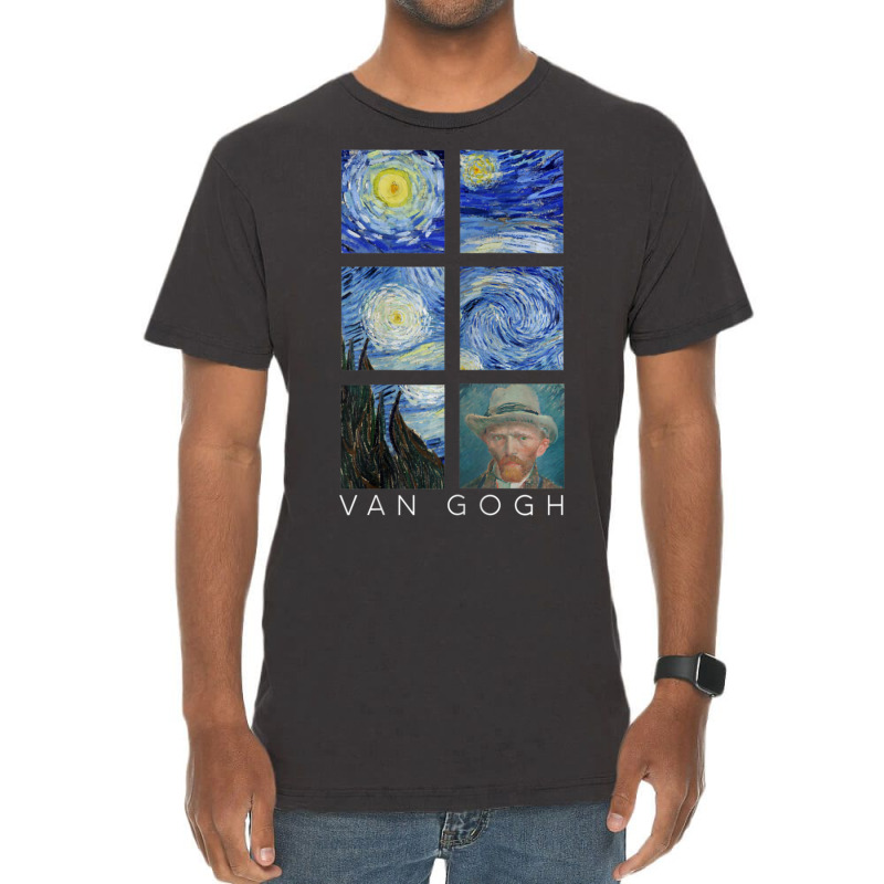 Van Gogh Starry Night Painting Collage With Self-portrait Vintage T-Shirt by vucongha | Artistshot