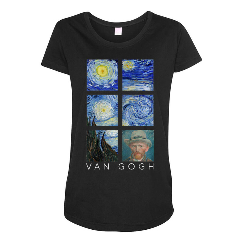 Van Gogh Starry Night Painting Collage With Self-portrait Maternity Scoop Neck T-shirt by vucongha | Artistshot