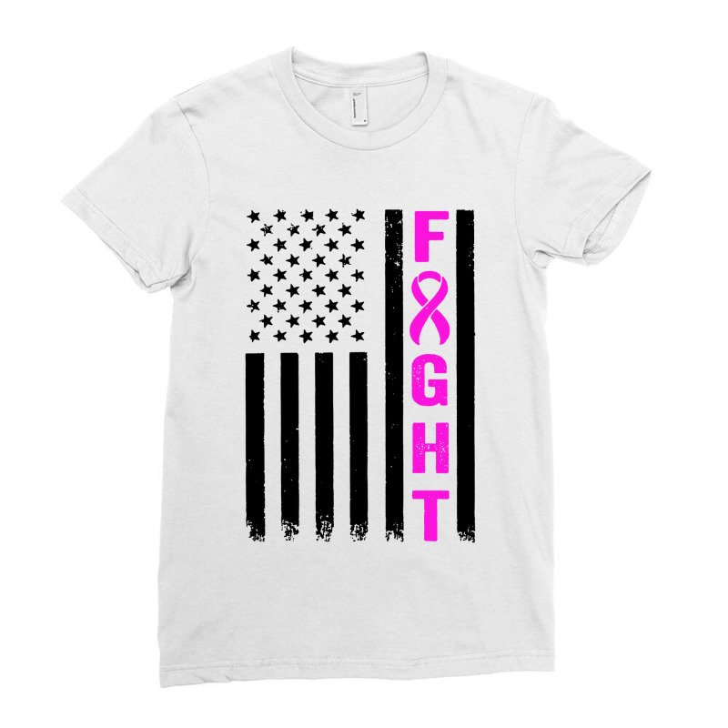 Fight Breast Survivor American Flag Ladies Fitted T-Shirt by Saprol Tees | Artistshot