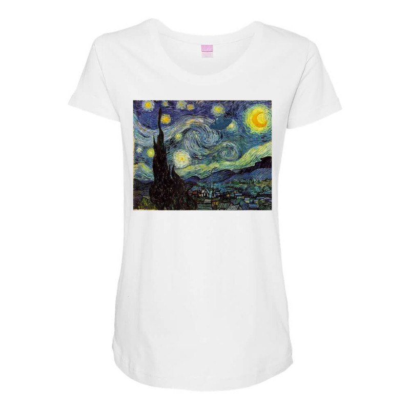 Van Gogh Starry Night Ufo Invasion Artistic Maternity Scoop Neck T-shirt by vucongha | Artistshot