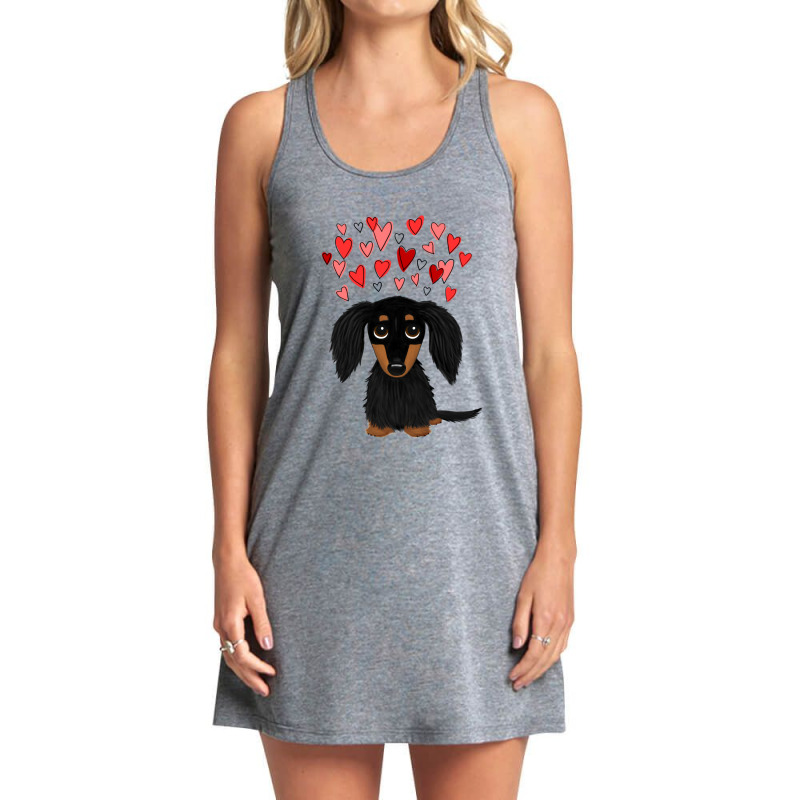 Black And Tan Longhaired Dachshund With Hearts For Boyfriend Tank Dress by MarlonTaylor | Artistshot