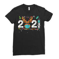 Reindeer In Mask Matching Family Christmas 2021 Xmas Lights T Shirt Ladies Fitted T-shirt | Artistshot