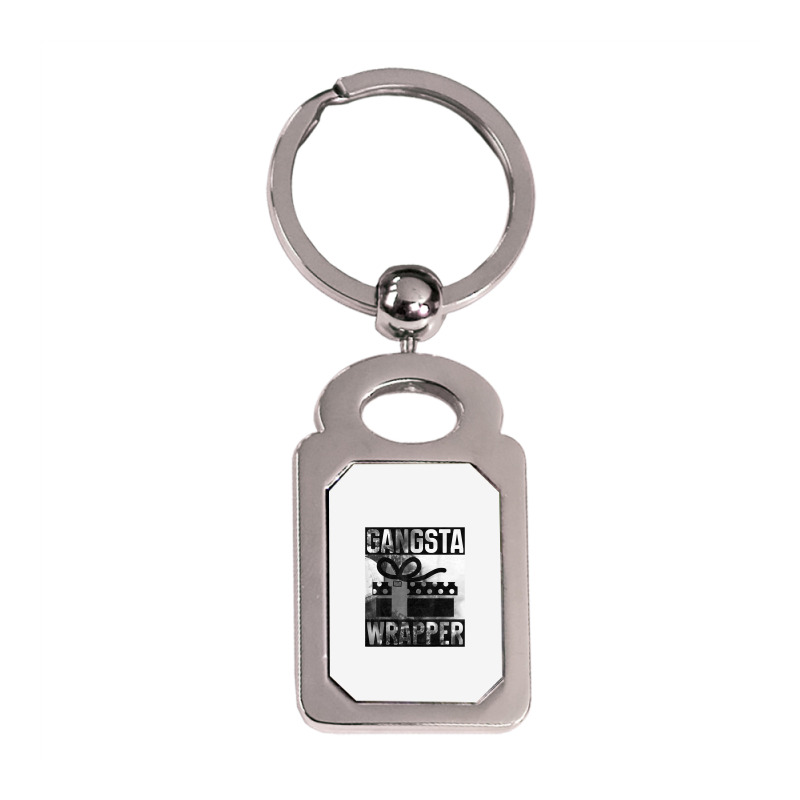 Gangsta Wrapper Gangster Rap Gift Vintage Christmas T Shirt Silver Rectangle Keychain | Artistshot