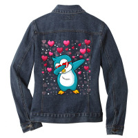 Penguin Valentine Dabbing Penguin Flightless Sea Bird Penguin Lover 23 Ladies Denim Jacket | Artistshot