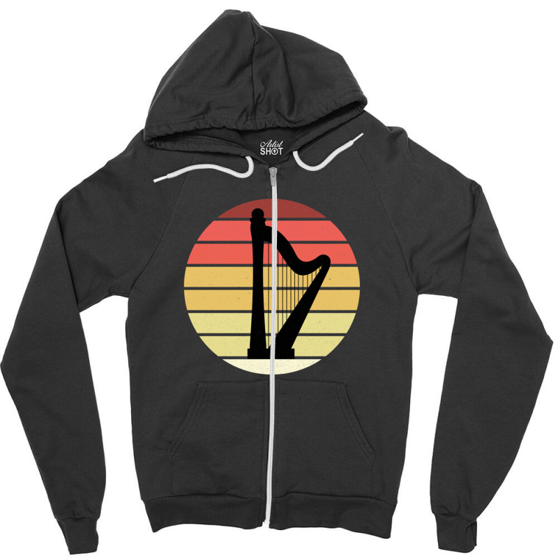 Harp Music Instrument Vintage Sunset Zipper Hoodie by MandyMOerke | Artistshot