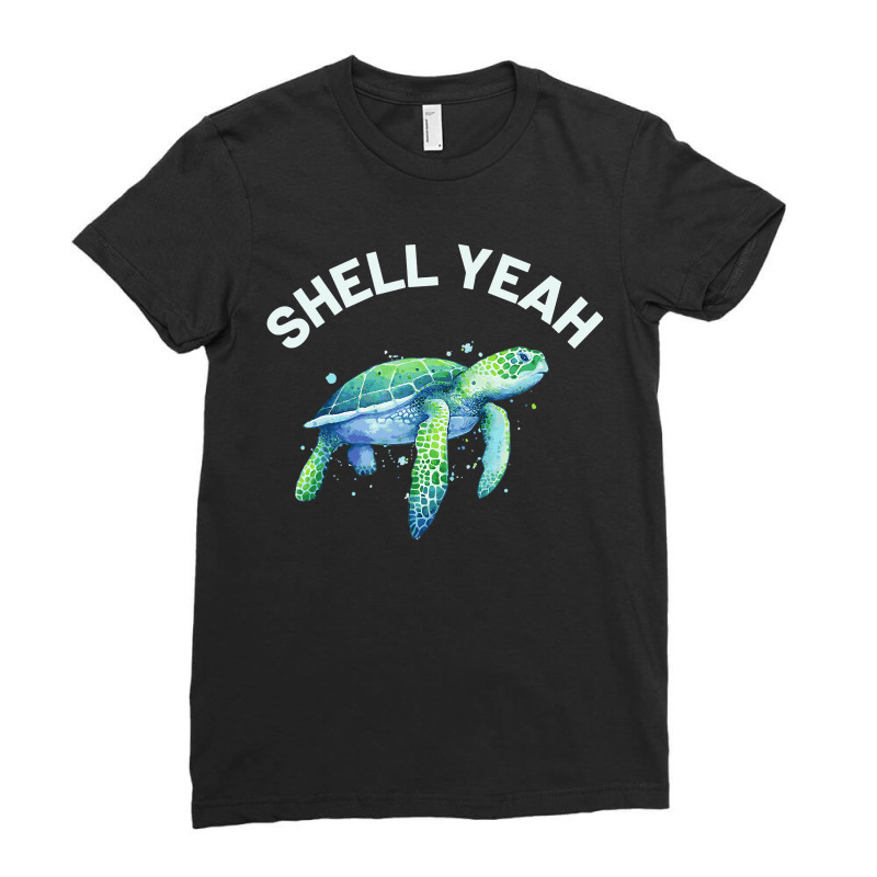 Shell Yeah  Cute Tortoise & Sea Turtle Lover Ladies Fitted T-Shirt by cm-arts | Artistshot