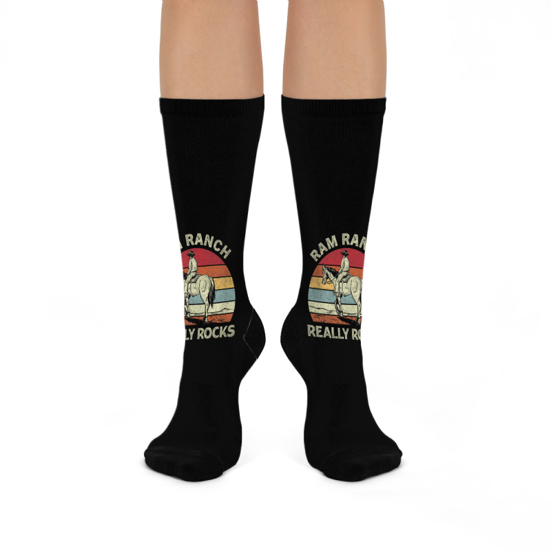 Ram Ranch Really Rock Vintage Western Rodeo Cowboy Horseback Premium T Crew Socks | Artistshot