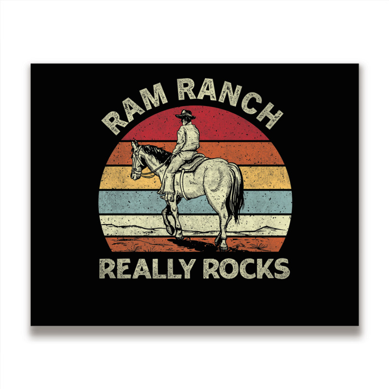 Ram Ranch Really Rock Vintage Western Rodeo Cowboy Horseback Premium T Metal Print Horizontal | Artistshot