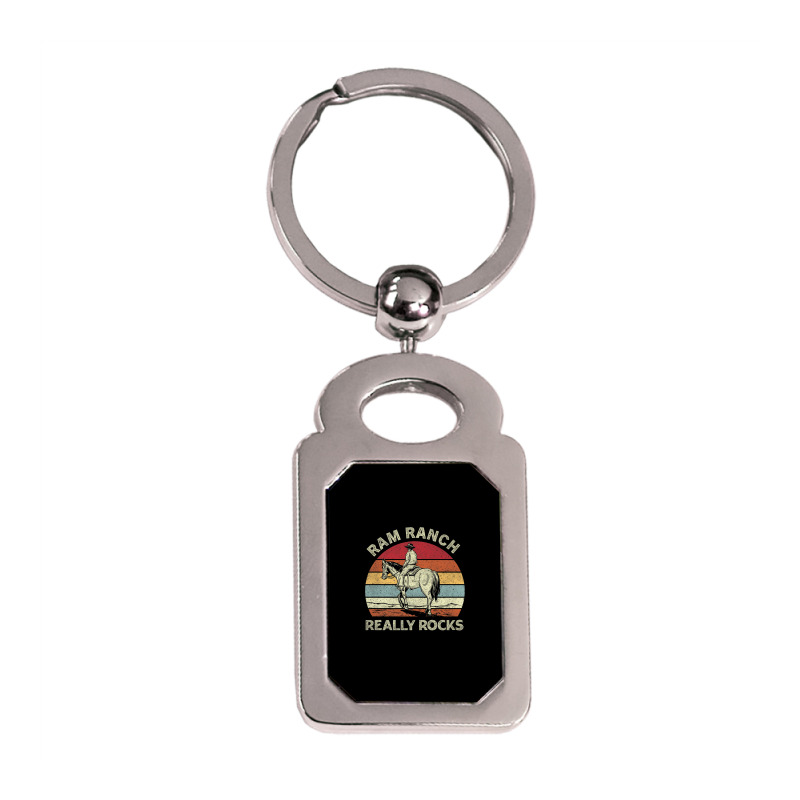 Ram Ranch Really Rock Vintage Western Rodeo Cowboy Horseback Premium T Silver Rectangle Keychain | Artistshot