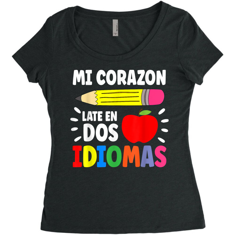 Mi Corazon Late En Dos Idiomas Bilingual Thanksgiving Day Women's Triblend Scoop T-shirt by GretchenBourdeau | Artistshot