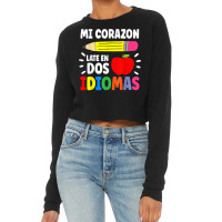 Mi Corazon Late En Dos Idiomas Bilingual Thanksgiving Day Cropped Sweater | Artistshot