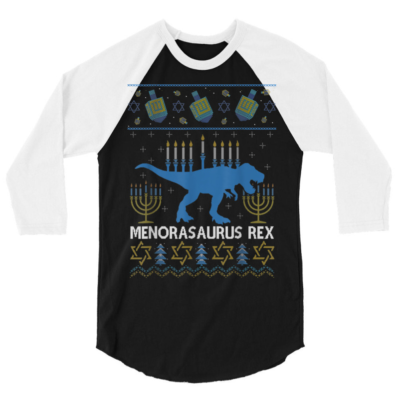 Menorasaurus Rex Funny Dinosaur Hanukkah Jewish Christmas 3/4 Sleeve Shirt | Artistshot