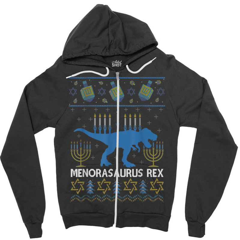 Menorasaurus Rex Funny Dinosaur Hanukkah Jewish Christmas Zipper Hoodie | Artistshot