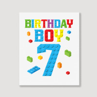 Master Builder 7th Birthday Boy 7 Seven Year Building Bricks T Shirt Portrait Canvas Print | Artistshot