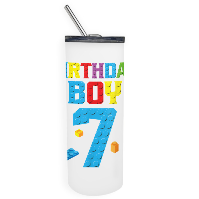 Master Builder 7th Birthday Boy 7 Seven Year Building Bricks T Shirt Skinny Tumbler | Artistshot