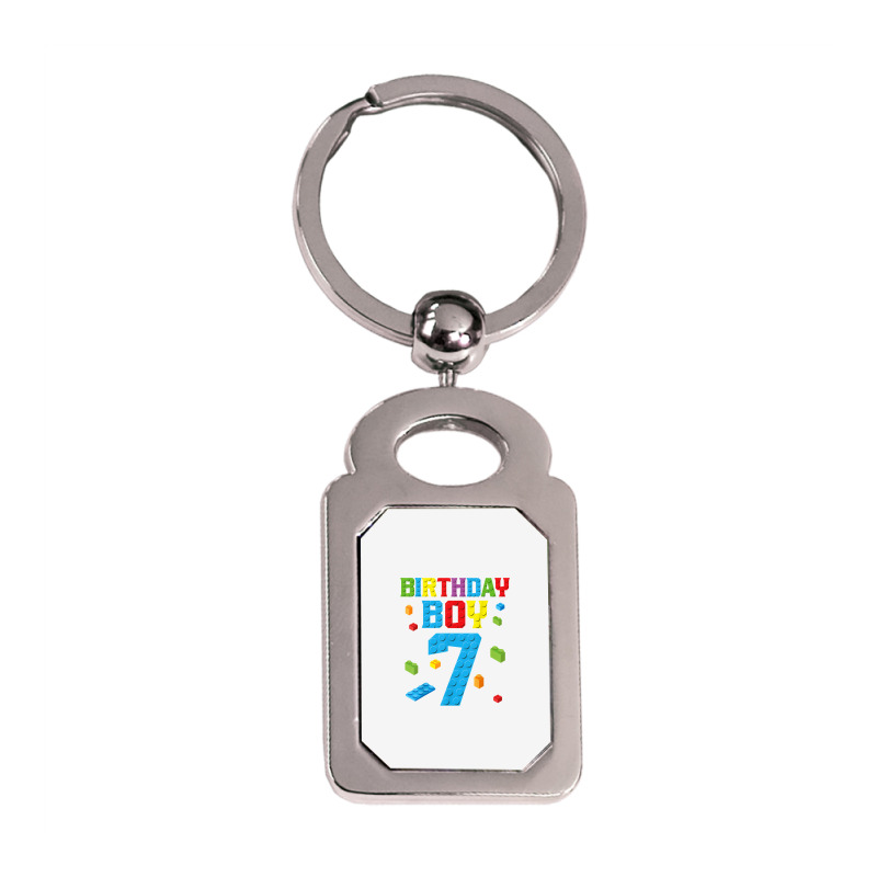 Master Builder 7th Birthday Boy 7 Seven Year Building Bricks T Shirt Silver Rectangle Keychain | Artistshot