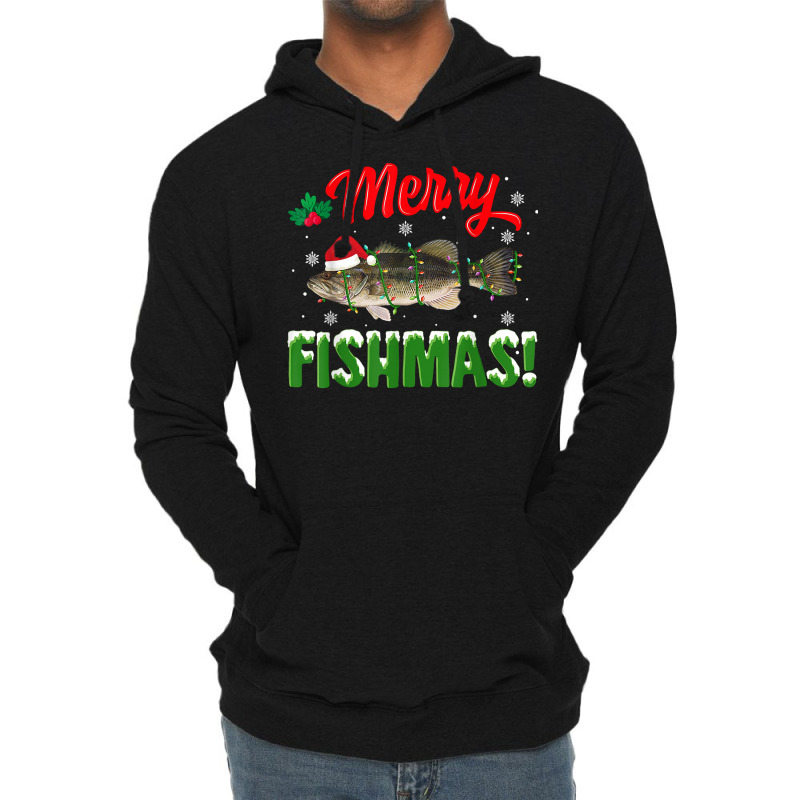 Fish Merry Christmas Largemouth Bass Fishing Lover Pajamas T Shirt Lightweight Hoodie | Artistshot