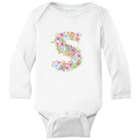 Flower Initial Design S Long Sleeve Baby Bodysuit | Artistshot