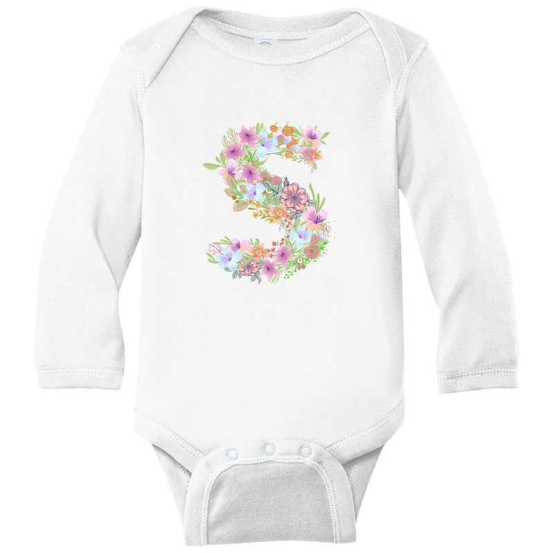 Flower Initial Design S Long Sleeve Baby Bodysuit by Kiarra's Art | Artistshot