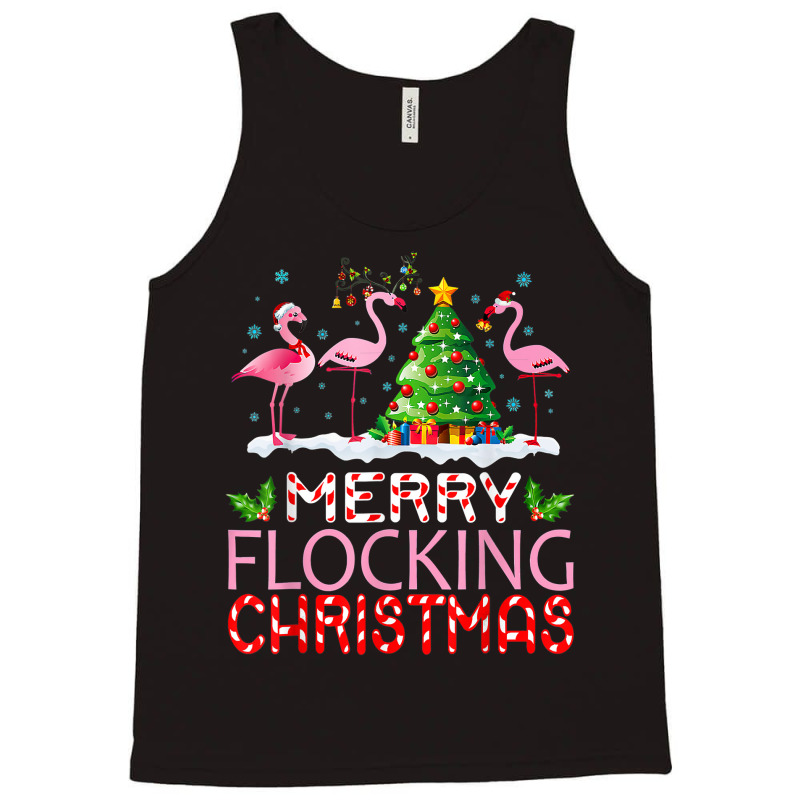 Flamingo Santa Hats Dancing On Snow Merry Flocking Christmas T Shirt Tank Top | Artistshot