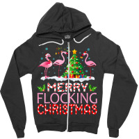 Flamingo Santa Hats Dancing On Snow Merry Flocking Christmas T Shirt Zipper Hoodie | Artistshot