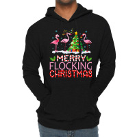 Flamingo Santa Hats Dancing On Snow Merry Flocking Christmas T Shirt Lightweight Hoodie | Artistshot