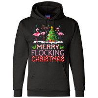 Flamingo Santa Hats Dancing On Snow Merry Flocking Christmas T Shirt Champion Hoodie | Artistshot