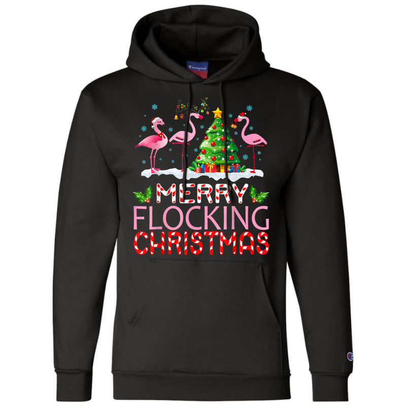 Flamingo Santa Hats Dancing On Snow Merry Flocking Christmas T Shirt Champion Hoodie | Artistshot