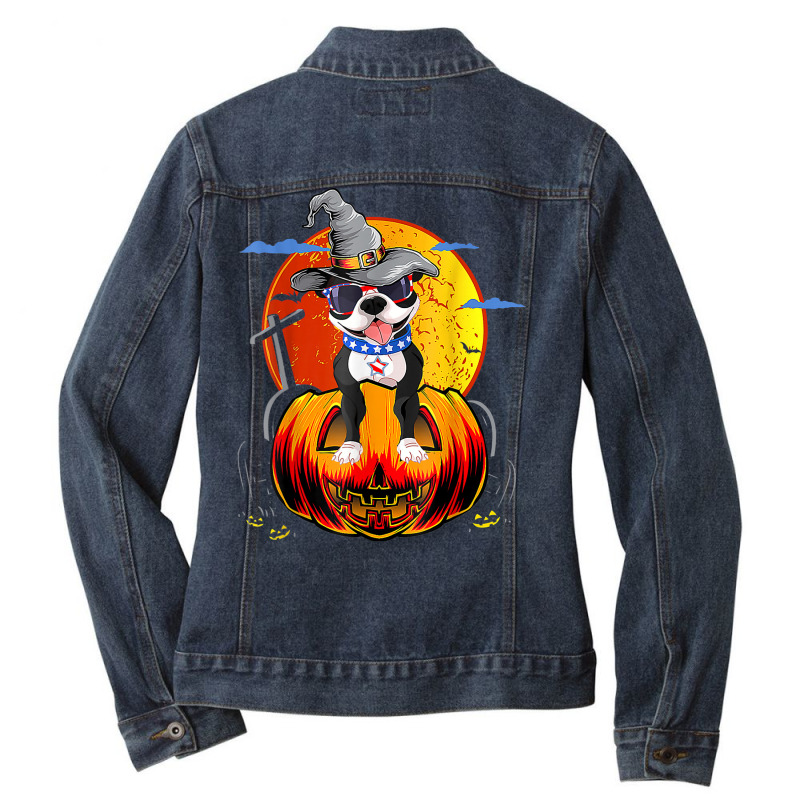 Boston Terrier Dogs Halloweens Ladies Denim Jacket by Clinical | Artistshot