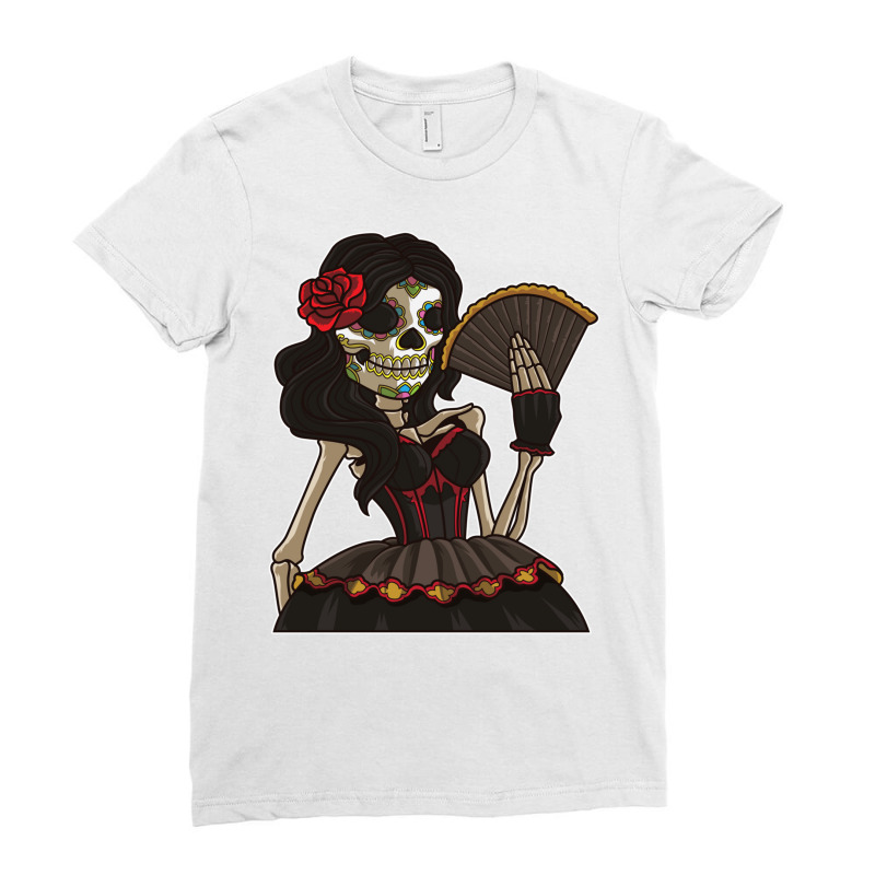 Skeleton Lady Of The Dead   La Calavera Catrina Santa Muerte Long Slee Ladies Fitted T-Shirt by cm-arts | Artistshot