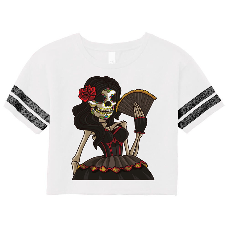 Skeleton Lady Of The Dead   La Calavera Catrina Santa Muerte Long Slee Scorecard Crop Tee by cm-arts | Artistshot