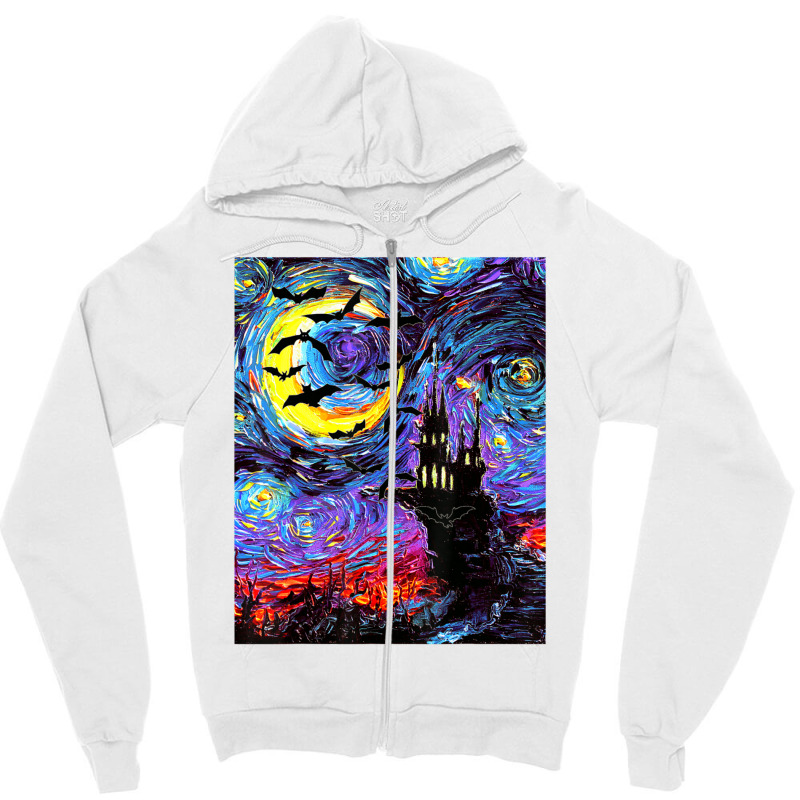 Dracula Castle Vampire Bats Halloween Starry Night Aja Art Zipper Hoodie by vucongha | Artistshot