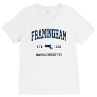 Framingham Massachusetts Ma Vintage Athletic Navy Sports Des Sweatshir V-neck Tee | Artistshot