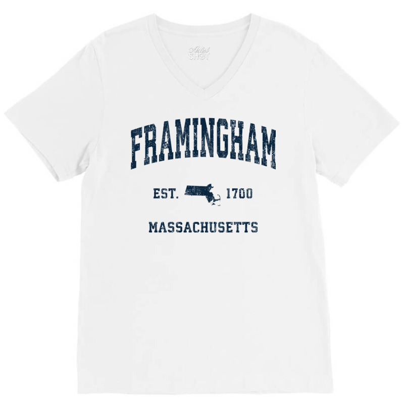 Framingham Massachusetts Ma Vintage Athletic Navy Sports Des Sweatshir V-Neck Tee by cm-arts | Artistshot