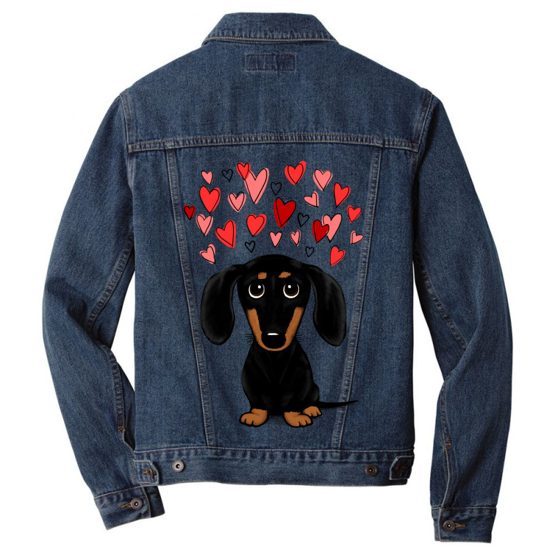 Dachshund Dog Black And Tan Dachshund With Valentine Hearts Cute Carto Men Denim Jacket by coolquirrell | Artistshot