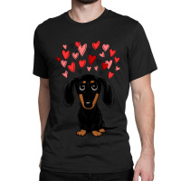 Dachshund Dog Black And Tan Dachshund With Valentine Hearts Cute Carto Classic T-shirt | Artistshot