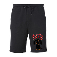 Dachshund Dog Black And Tan Dachshund With Valentine Hearts Cute Carto Fleece Short | Artistshot