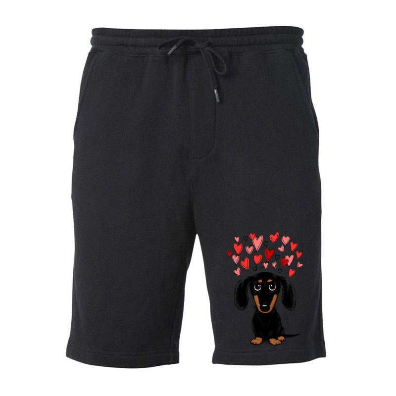 Dachshund Dog Black And Tan Dachshund With Valentine Hearts Cute Carto Fleece Short by coolquirrell | Artistshot