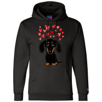 Dachshund Dog Black And Tan Dachshund With Valentine Hearts Cute Carto Champion Hoodie | Artistshot