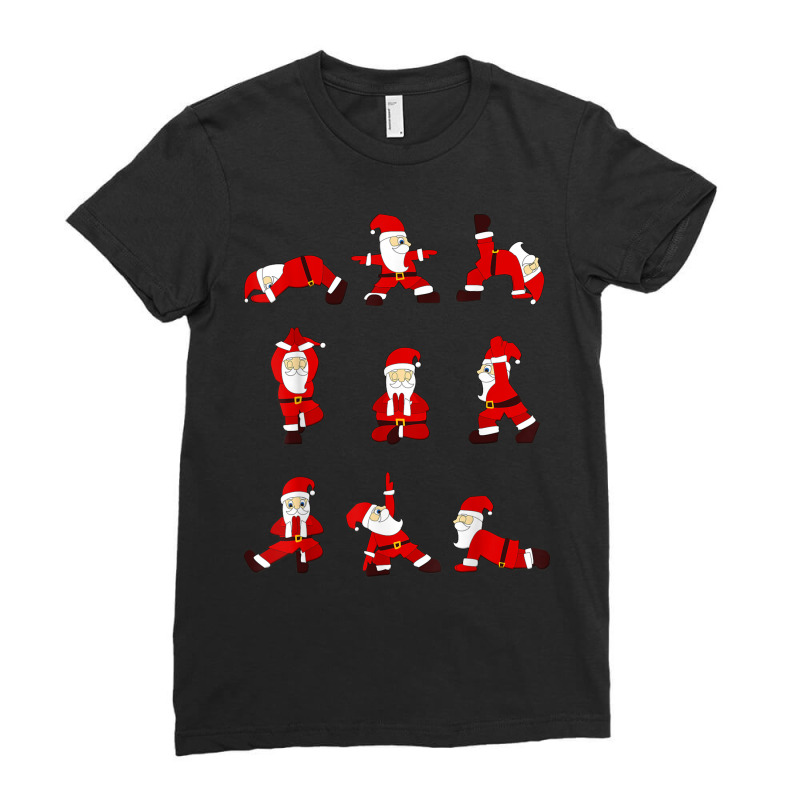 Funny Santa Christmas Yoga Positions T Shirt Ladies Fitted T-Shirt by cm-arts | Artistshot