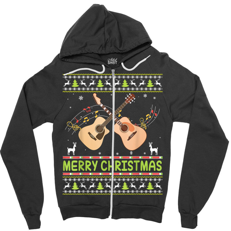 Merry Christmas Acoustic Guitar Ugly Sweater Musician Xmas T Shirt Zipper Hoodie | Artistshot