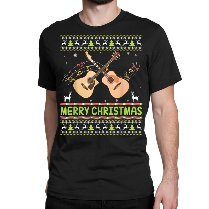 Merry Christmas Acoustic Guitar Ugly Sweater Musician Xmas T Shirt Classic T-shirt | Artistshot