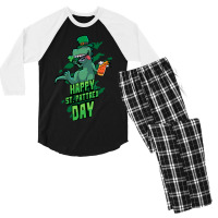 Dinosaur St Patricks Day Trex Irish Green Gift Party Dino Men's 3/4 Sleeve Pajama Set | Artistshot