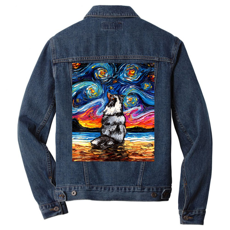 Merle Shetland Sheepdog Sheltie Starry Night By Aja Men Denim Jacket by vucongha | Artistshot