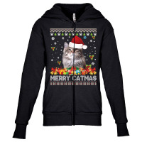 Merry Catmas Siberian Cat Ugly Sweater Christmas Santa Claus Long Slee Youth Zipper Hoodie | Artistshot