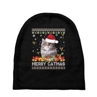 Merry Catmas Siberian Cat Ugly Sweater Christmas Santa Claus Long Slee Baby Beanies | Artistshot