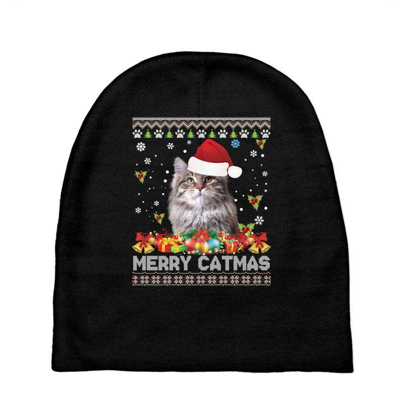 Merry Catmas Siberian Cat Ugly Sweater Christmas Santa Claus Long Slee Baby Beanies by hudizhowav | Artistshot