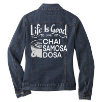 India Food Culture Chai Samosa Desi Humor Funny Ladies Denim Jacket | Artistshot