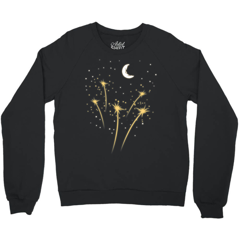 Moon Fireworks Starry Night Lunar Cresent Stargazer Crewneck Sweatshirt by vucongha | Artistshot