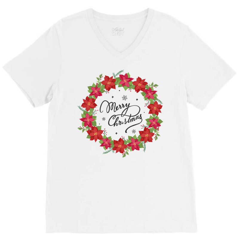 Merry Christmas Poinsettia Garland Plant Flower Decoration Sweatshirt V-neck Tee | Artistshot